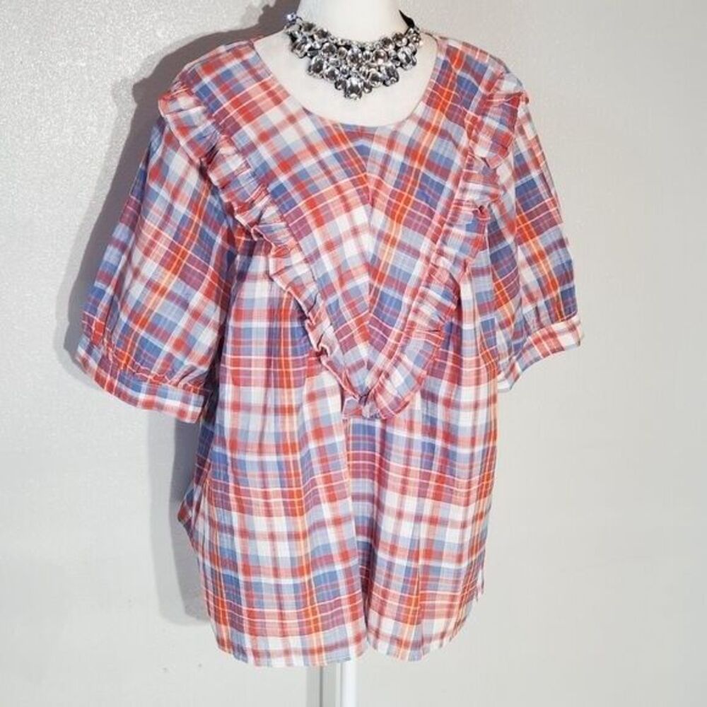 TERRA & SKY BOHEMIAN TUNIC BLUE SHORT SLEEVE COTTON SIZE 1X